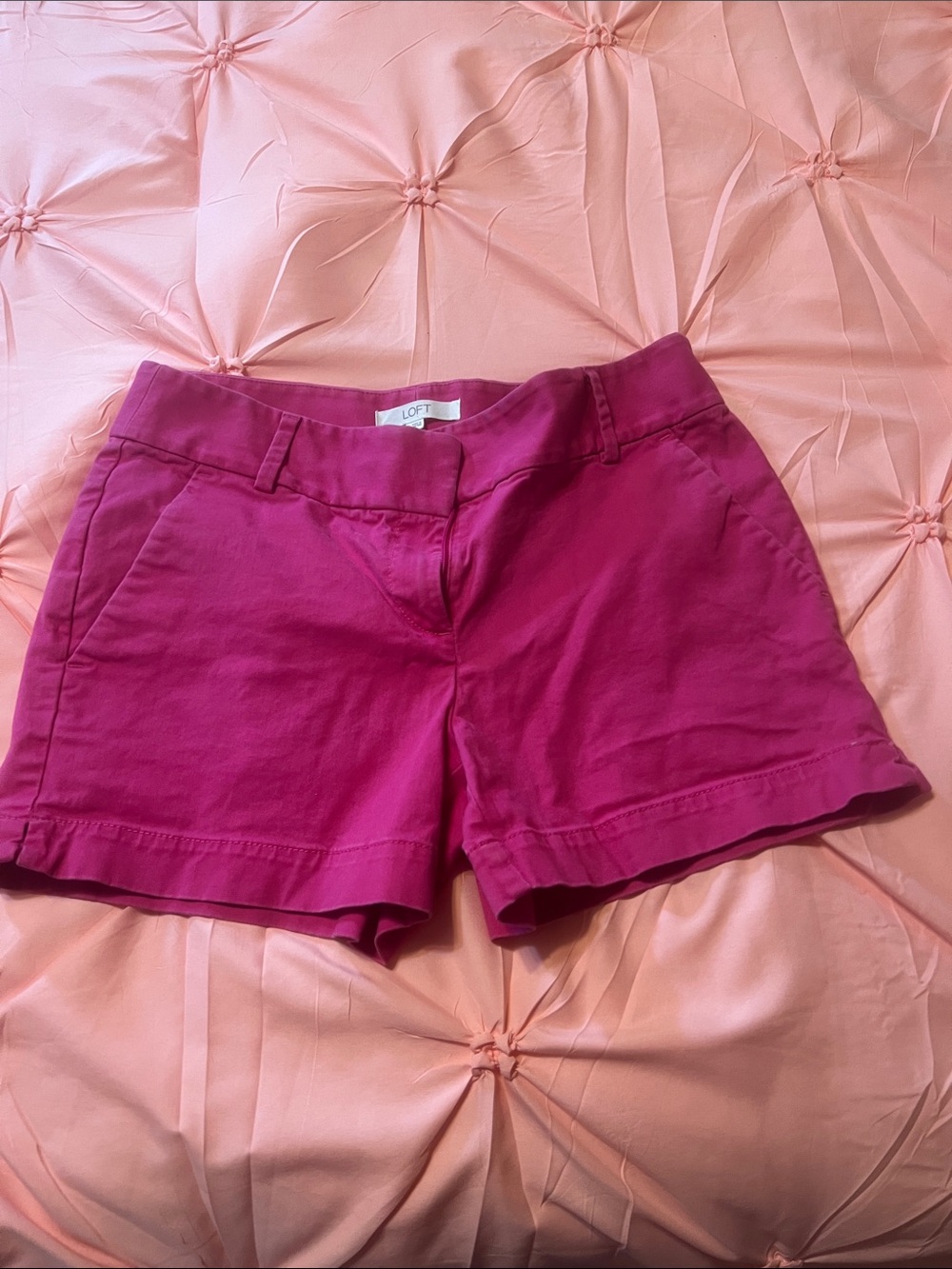 LOFT Fuchsia Casual Cotton Blend Bermuda Shorts